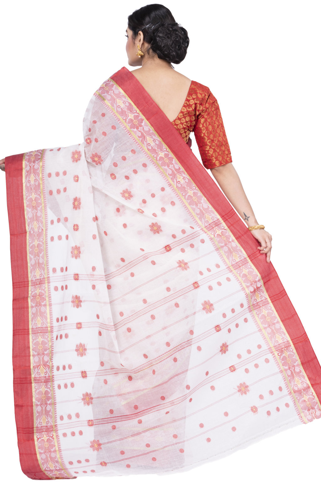 White Pure Cotton BolLata_Tant Tant Saree (839)